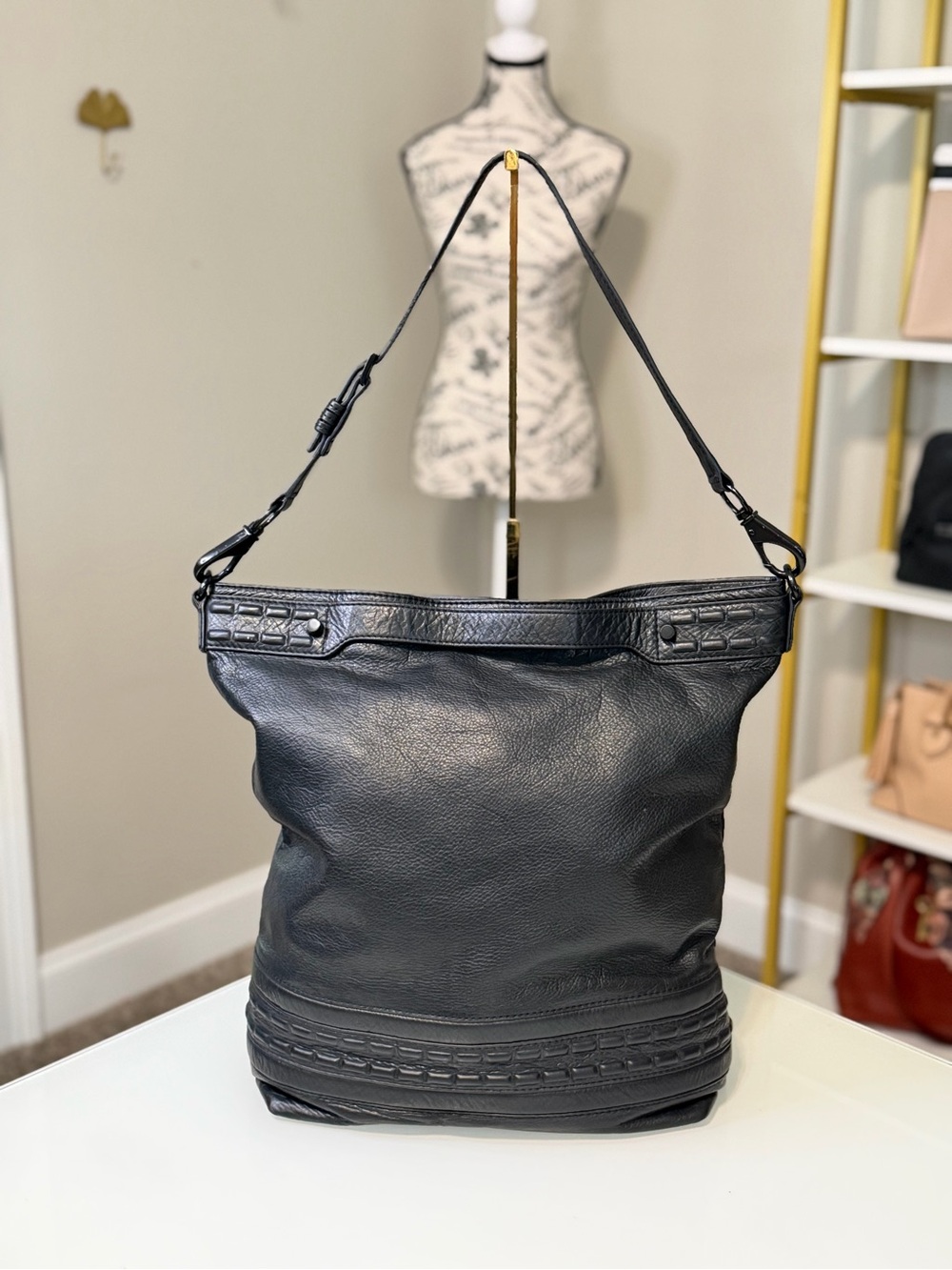 She + Lo Black Leather Shoulder Hobo